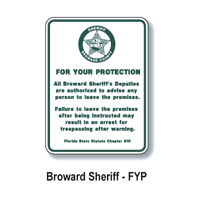Broward County Sheriff Trespass Program Sign 24h x18w
